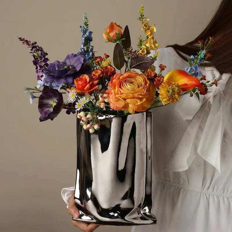 Creative Electroplated Silver Ceramic Vases